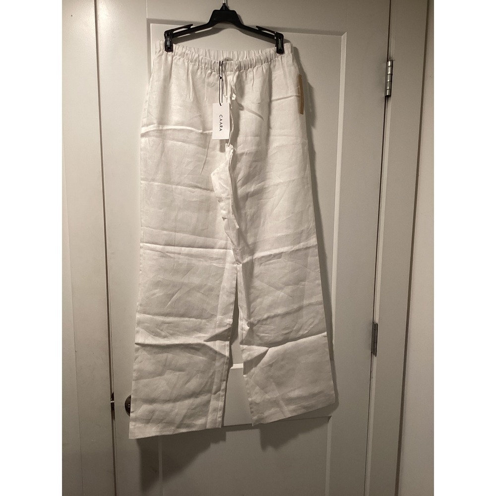 Few Moda CAARA White 100% Linen Wide Leg Drawstring Pants Womens Small NWT